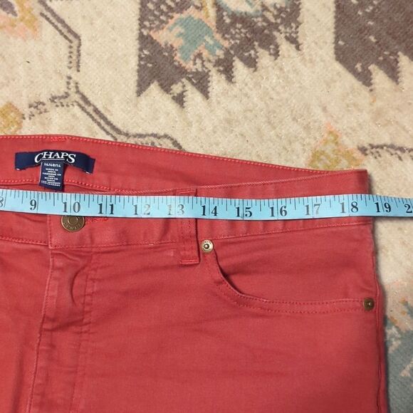 Chaps Pants Womens 14 Red Jeans Capri Mid Waist Tapered Leg Zip Fly Cotton Blend - Picture 10 of 10
